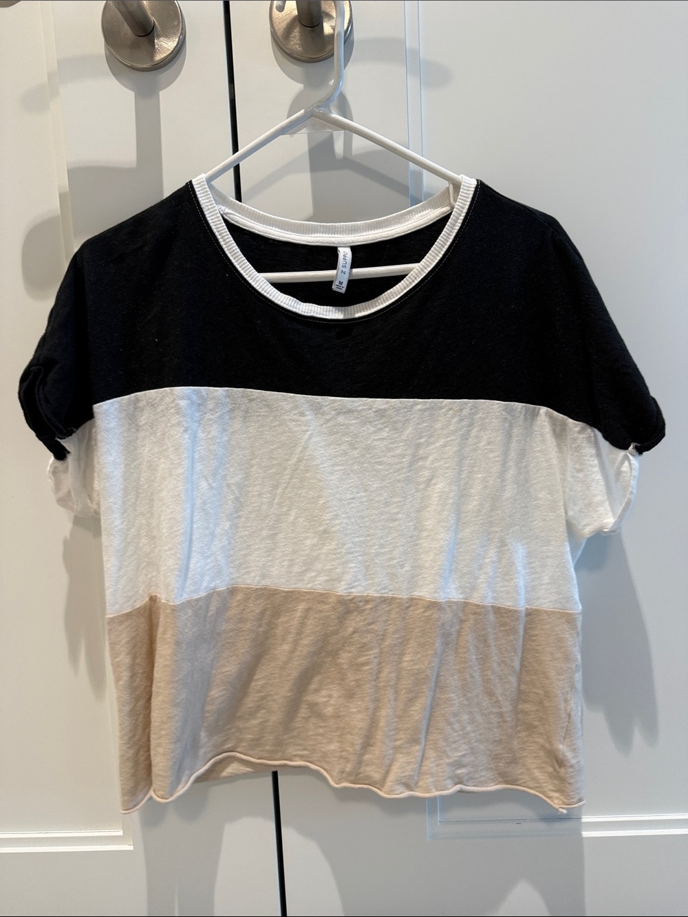 Z Supply Colorblock Short Sleeve Tee in Black, White & Beige
